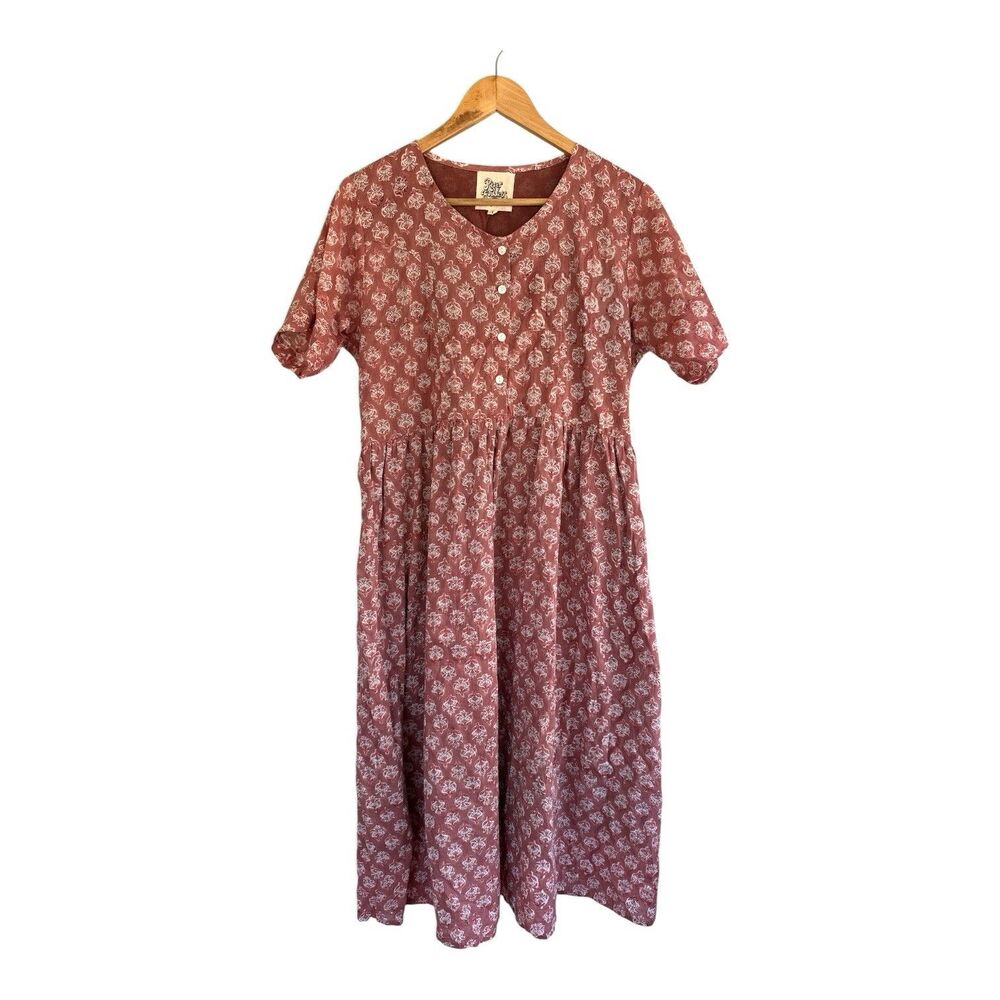River Goddess Long Pink Floral Print Maxi Dress Cotton Large Boho Cottagecore